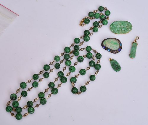 Chinese Carved Jade and Malachite Jewelry