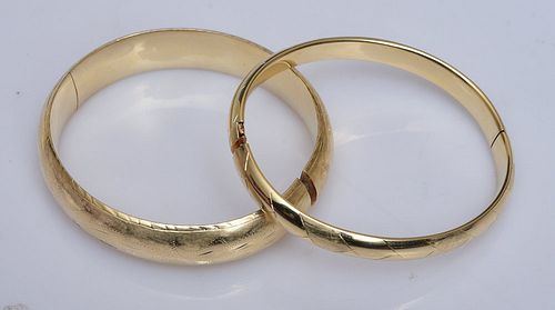 Two 14k Gold Engraved Bangle Bracelets