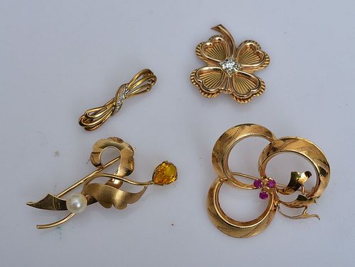 14k and 18k Gold Brooches (4)