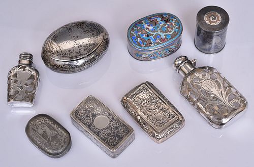 Collection of Silvered Boxes and Miniatures