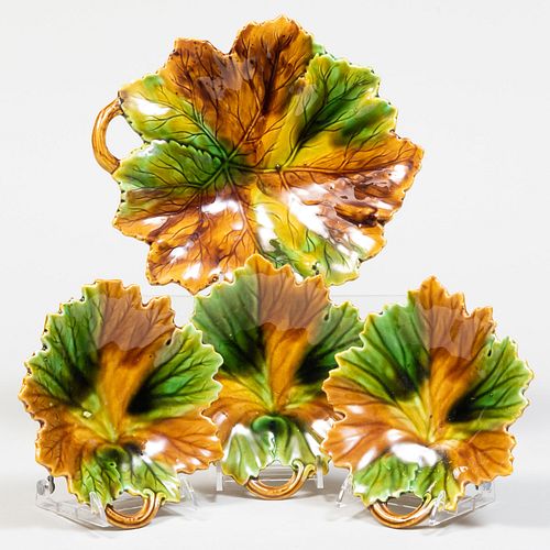 Group of Four Leaf Shaped Majolica Dishes