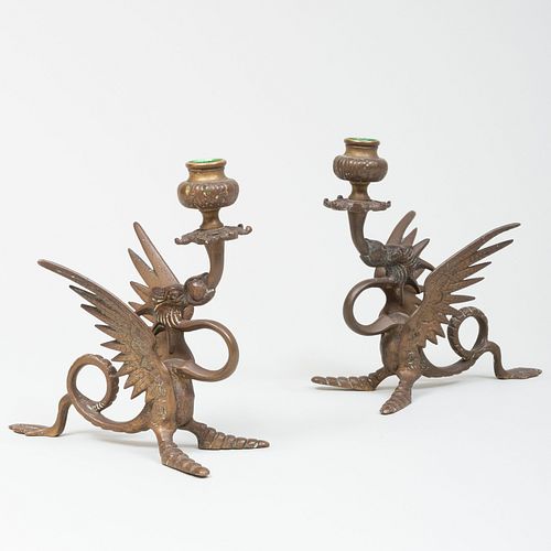 Pair of Metal  Dragon Form Candlesticks