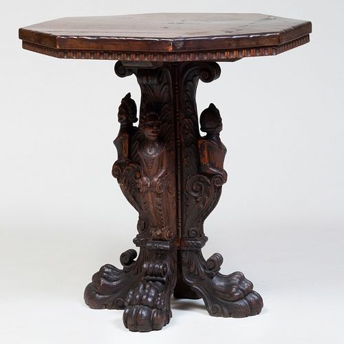 Italian Renaissance Style Carved Walnut Side Table
