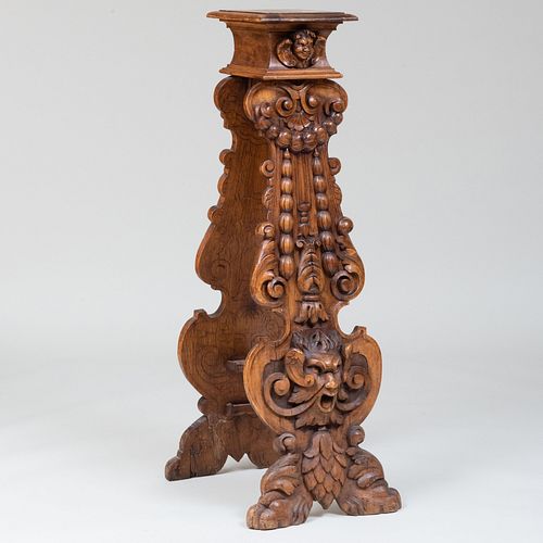 Italian Baroque Style Carved Oak Pedestal