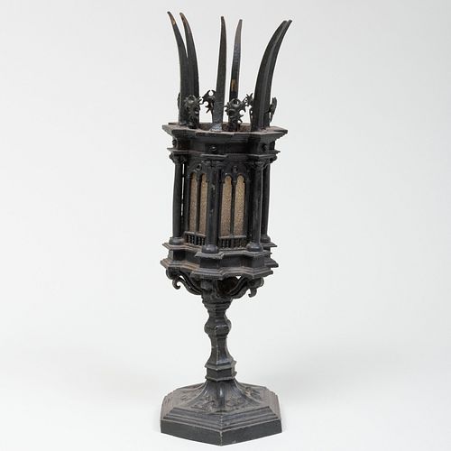Late Neo-Gothic Metal and Glass Candlestick