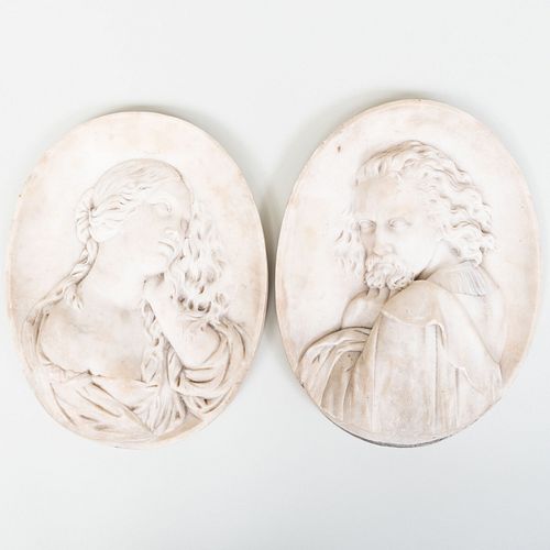 Pair of Carved Marble Profile Portrait Wall Plaques, Possibly French