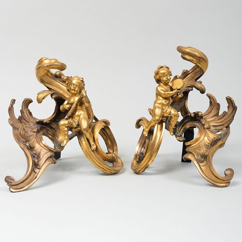 Pair of Louis XV Style Ormolu Chenets