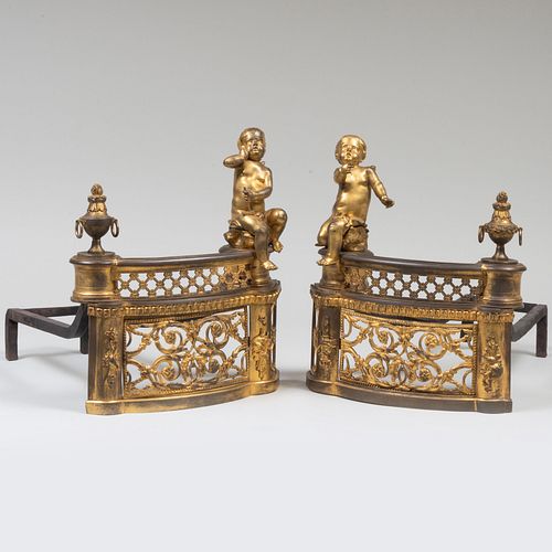 Pair of Louis XVI Style Ormolu Figural Chenets 