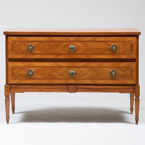 Italian Late Neoclassical Fruitwood and Mahogany Parquetry Chest of Drawers