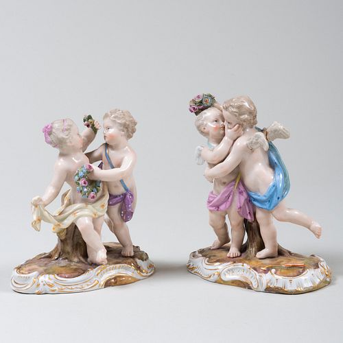 A Pair of Meissen Putti Figural Groups
