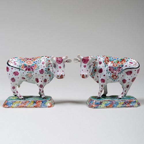 Pair of Polychromed Delft Style Cows