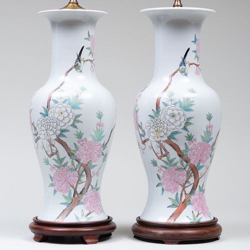 Pair of Chinese Famille Rose Vases Mounted as Lamps