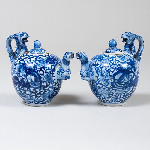 Pair of Chinese Blue and White Porcelain Teapots