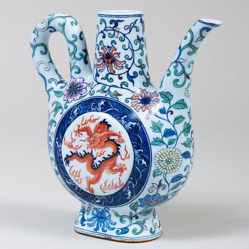 Chinese Export Style Porcelain Doucai Glazed 'Dragon' Ewer