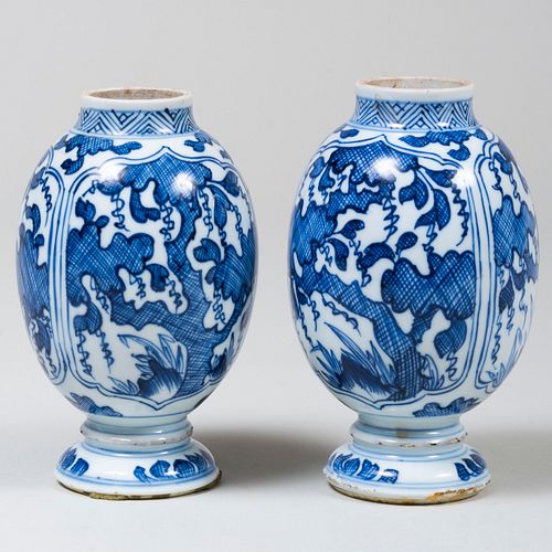 Pair of Chinese Export Blue and White Porcelain Ovoid Vases