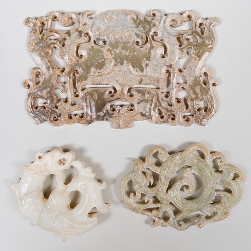 Three Chinese Archaistic Hardstone Plaques
