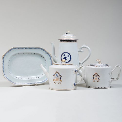 Chinese Export Porcelain Coffee Pot and Two Teapots