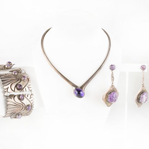 Group of Mexican Silver and Amethyst Jewelry
