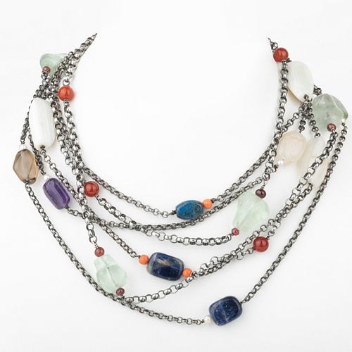 Three Silver and Hardstone Bead Necklaces