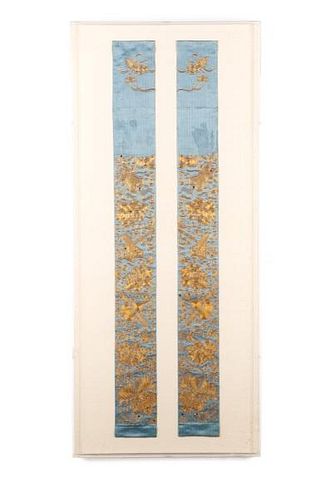 Chinese Hand Embroidered Gold Thread & Silk Panels