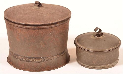 Two 19th Century Tin Covered Canisters.