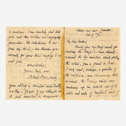 [Autographs & Manuscripts] Browning, Robert, and Rudyard Kipling Group of 2 Autograph Letters, signed