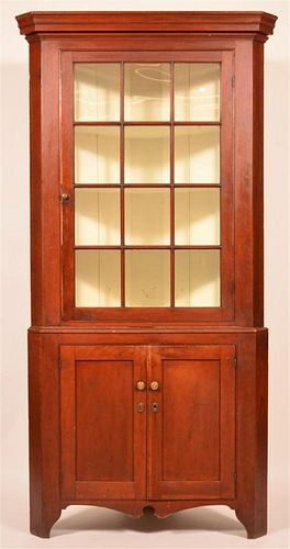 PA Federal Cherry Two Part Corner Cupboard.