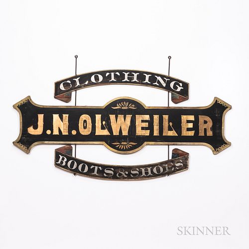 Painted Sign "J.N. OLWEILER CLOTHING BOOTS & SHOES,"