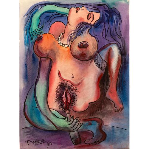 Paul Woods (British b. 1946) Watercolor, Lesbian Love