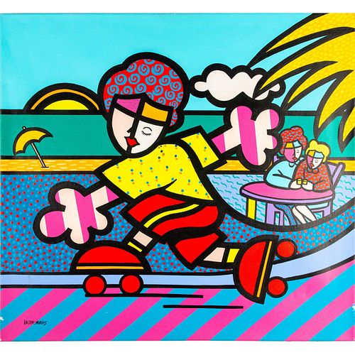 Valter Morais (Brazilian b. 1948) Signed Original Acrylic on Canvas, Roller Skating