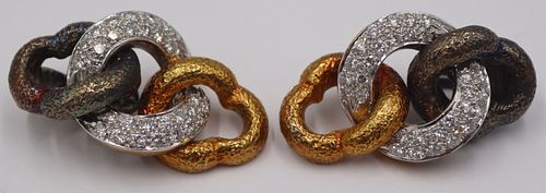 JEWELRY. Pair of Signed TRIO 18kt Gold Diamond and