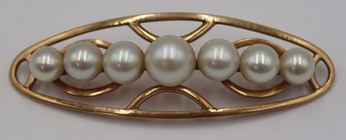 JEWELRY. 14kt Gold and Pearl Brooch.