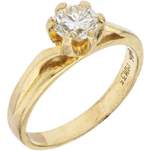 SOLITAIRE RING WITH DIAMOND IN 14K YELLOW GOLD 1 Brilliant cut diamond ~0.50 ct Clarity: I2-I3 Color: L-M Ring: 5 ½ | ANILLO SOLITARIO CON DIAMANTE EN
