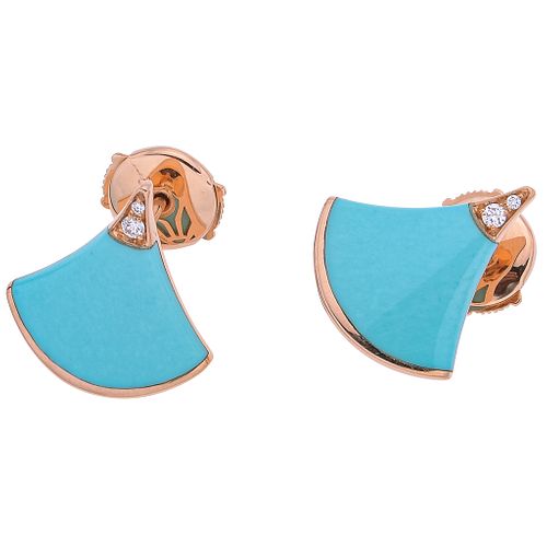 PAIR OF STUD EARRINGS WITH TURQUOISES AND DIAMONDS IN 18K PINK GOLD, BVLGARI, DIVAS´ DREAM COLLECTION  Weight: 4.3 g | PAR DE BROQUELES CON TURQUESAS 