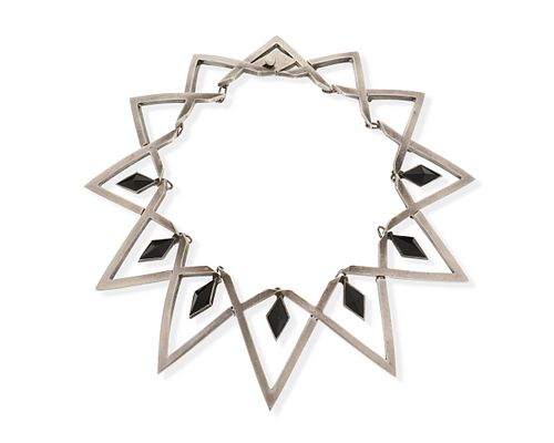 An Antonio Pineda silver and onyx collar necklace
