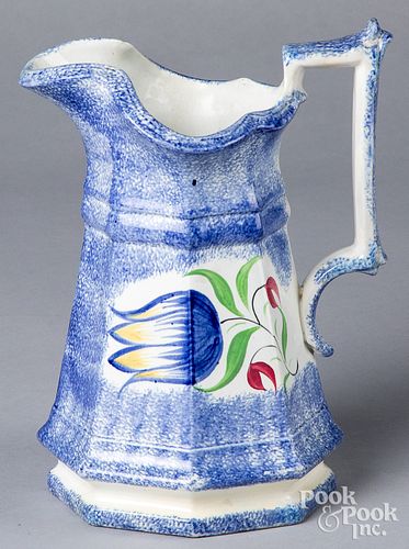 Blue spatter tulip pitcher