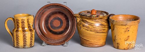 Four pieces of redware, 19th c.