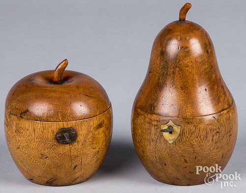 Two Georgian style apple and pear form tea caddies
