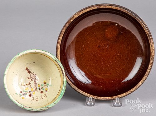German redware bowl, dated 1813, etc.