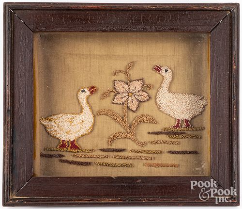 Embroidery of two swans, late 19th c.