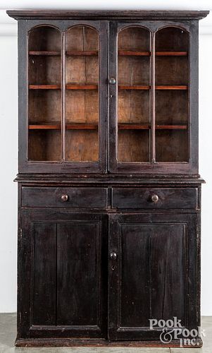 Painted oak stepback cupboard, 19th c.