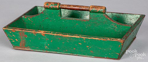 Green painted knife tray, 19th c.