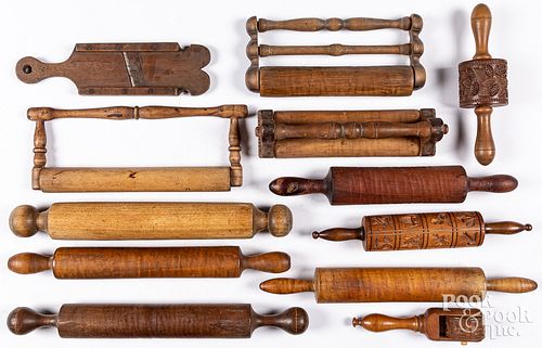 Eleven wood rolling pins, 19th c.
