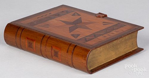 Parquetry inlaid book puzzle box, ca. 1900