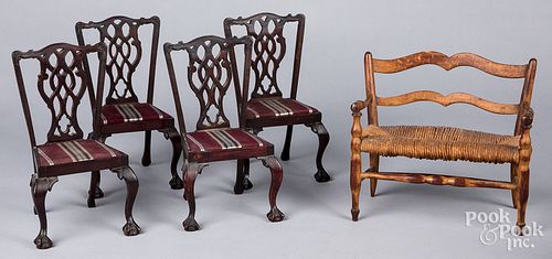 Set of four Chippendale style walnut doll chairs