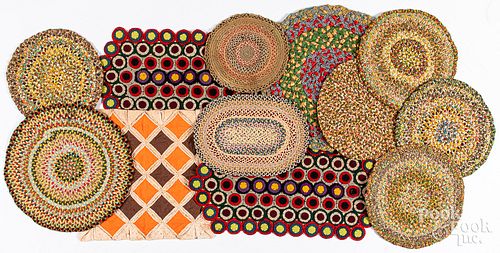 Eight braided table mats, early 20th c., etc.
