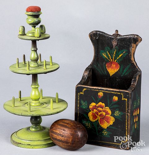 Painted pine spool caddy, 19th c.
