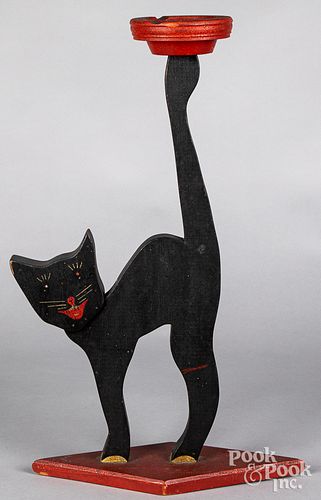 Carved and painted cat silent butler ashtray