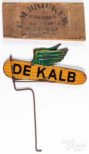 Dekalb tin lithograph winged corn advertising sign