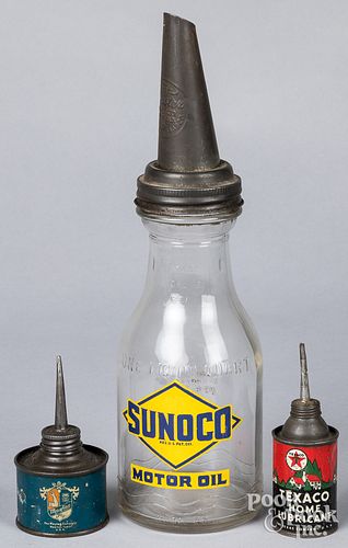 Sunoco Motor Oil glass bottle, mid 20th c., etc.